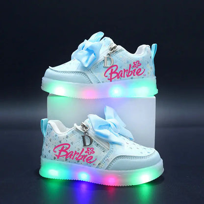 Barbie baskets filles LED, semelles souples, noeud papillon, chaussures sport décontractées
