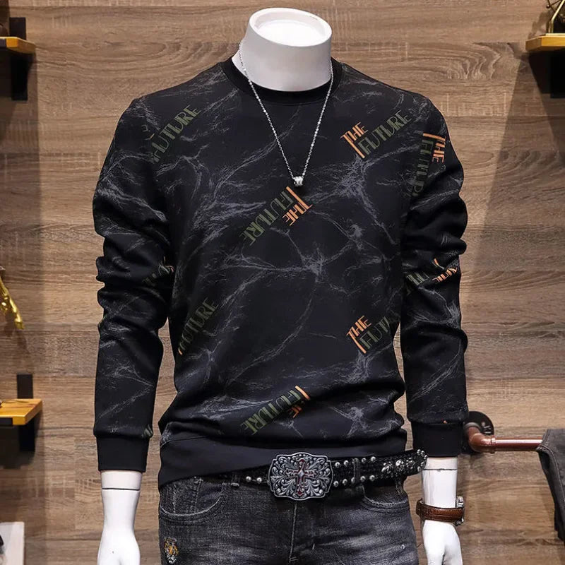 Sweat-shirt Homme Col Rond – Style Coréen Tendance , Slim, Imprimé, Look Jeune, Veste Automne