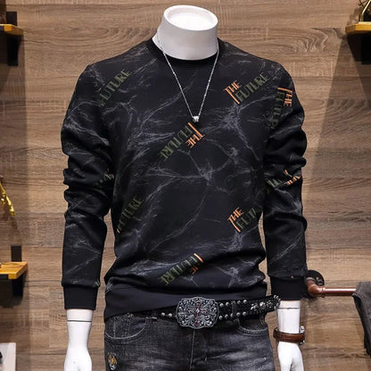 Sweat-shirt Homme Col Rond – Style Coréen Tendance , Slim, Imprimé, Look Jeune, Veste Automne