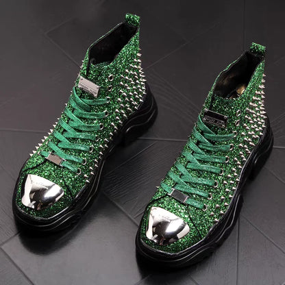 Bottes à rivets de luxe pour hommes – Baskets créateur punk or rouge