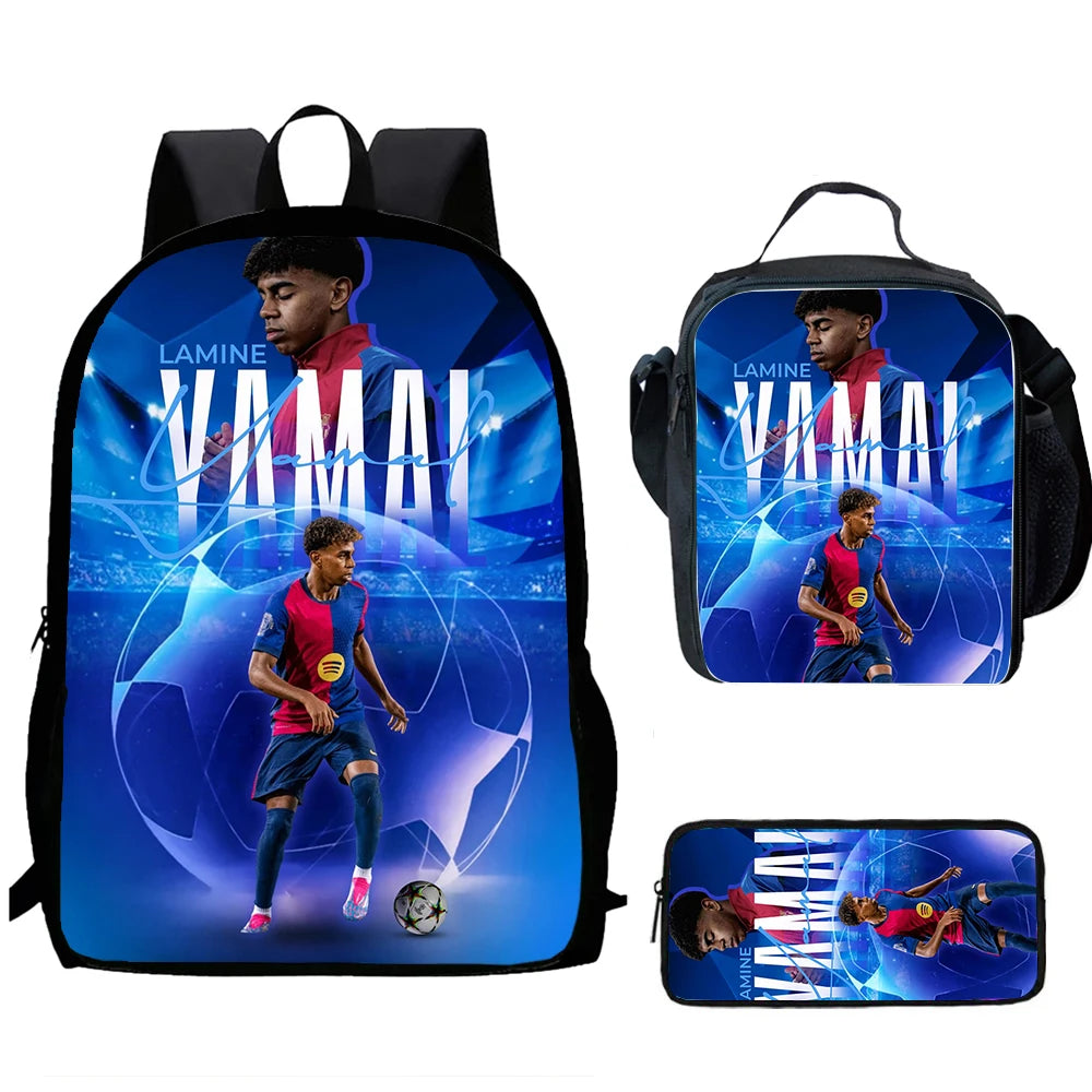 Sac à dos football Lamine Yamal, enfant, 1/3 pièces : sac d’école, sac déjeuner, trousse .