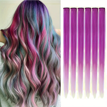 Extensions capillaires synthétiques à reflets colorés pour filles, postiches lisses multicolores de 22 pouces, 6 pièces/paquet