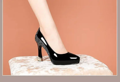 Escarpins plateforme femme cuir, talon épais, bout pointu, marron, mode .