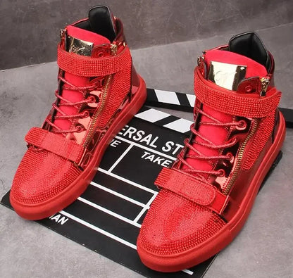 Chaussures plates homme à paillettes et strass – Style skateboard tendance