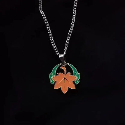 Collier Kazuha en acier titane avec pendentif feuille d’érable – 3 styles, cadeau pour fans .