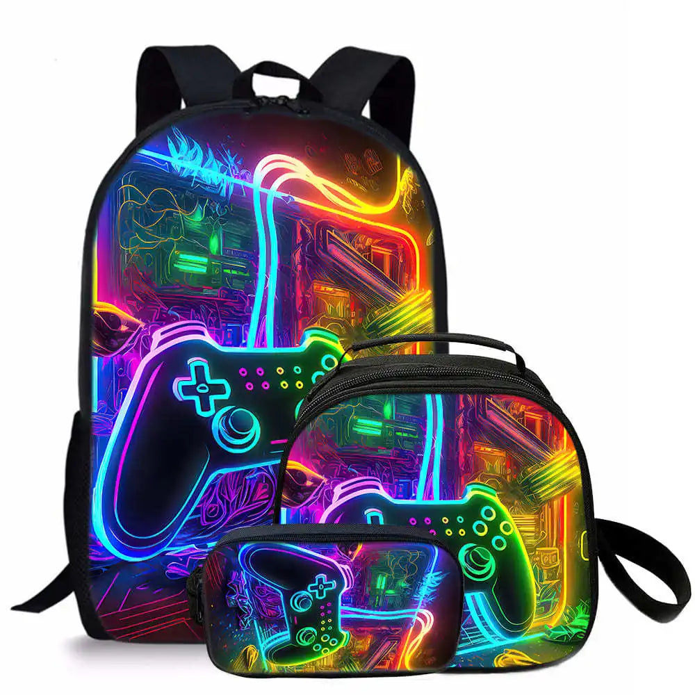 sac d’école, sac déjeuner, trousse pour étudiant Tapis de jeu 3D tendance, 3 pièces .
