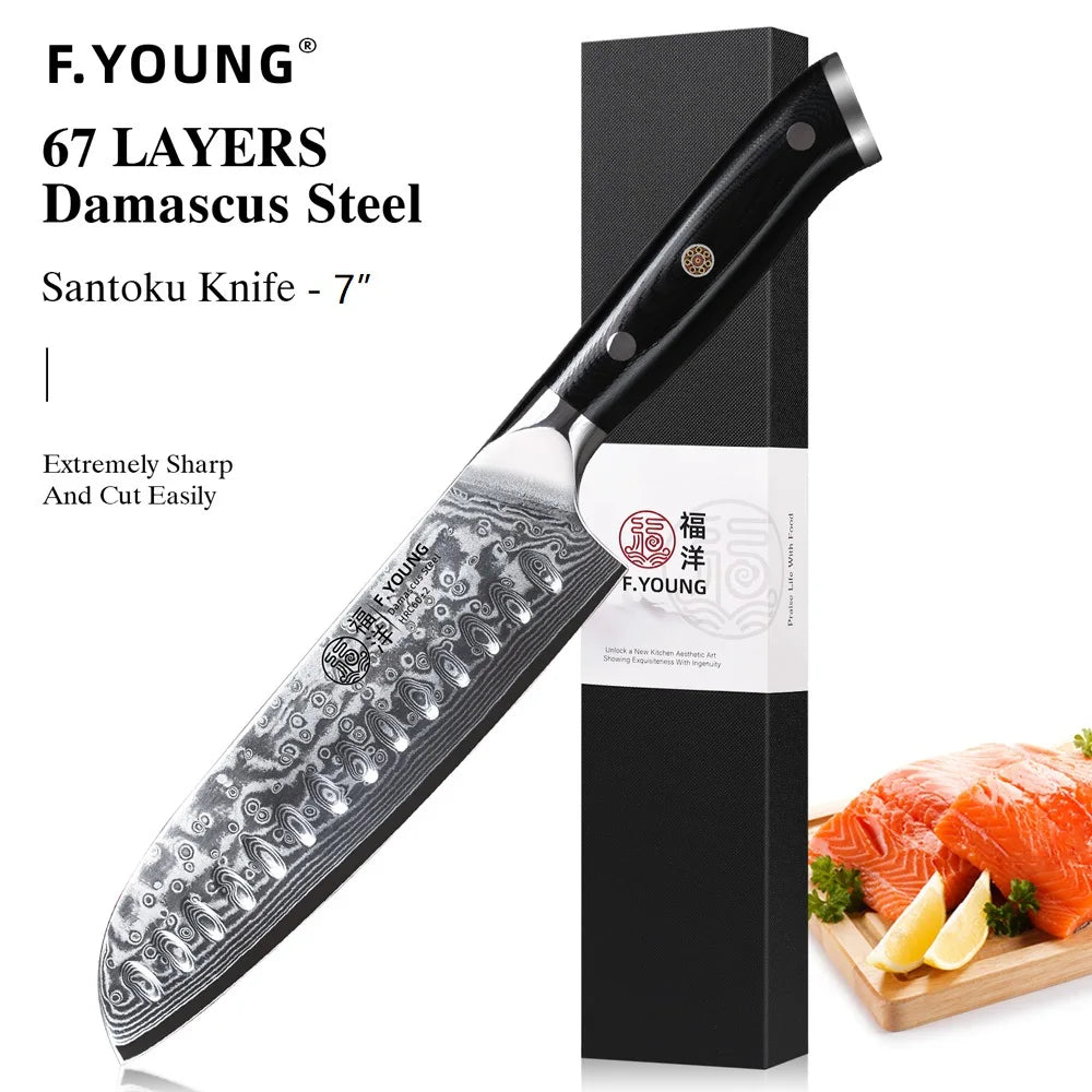 Couteau de cuisine professionnel F.YOUNG – acier Damas, chef japonais & sashimi