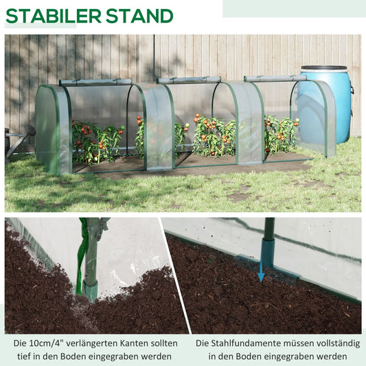 Serre de jardin tunnel Outsunny 295x100x80 cm avec 3 portes zippées, cadre en acier et bâche PVC imperméable et résistance aux UV