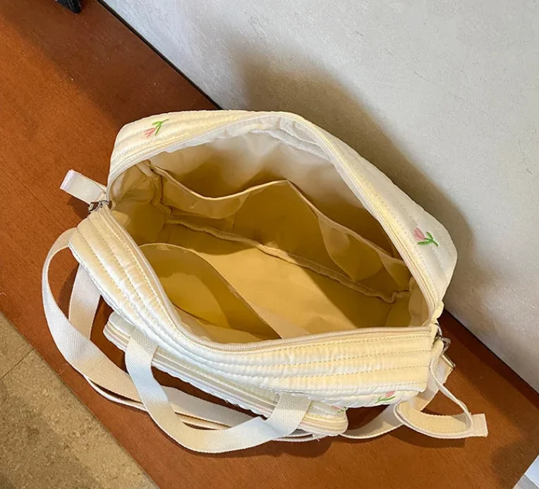 Sac à couches pour maman, coton beige, motif ours, fermeture éclair