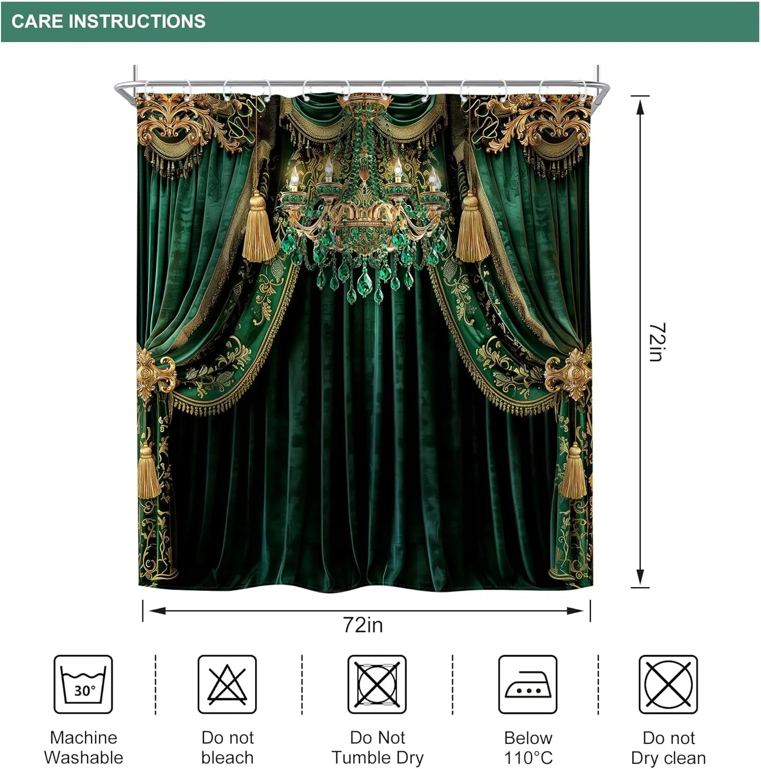 Rideau vert émeraude – Imprimé vintage luxe, décoration intérieur