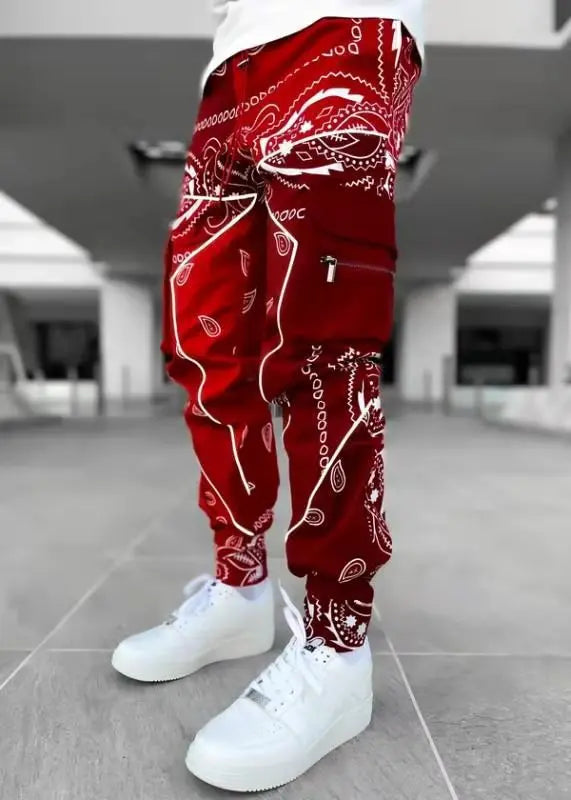 Pantalon Cargo Homme Imprimé Tendance, Coupe Ample, Mode Streetwear 4 Saisons.