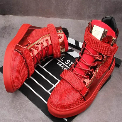 Chaussures plates homme à paillettes et strass – Style skateboard tendance