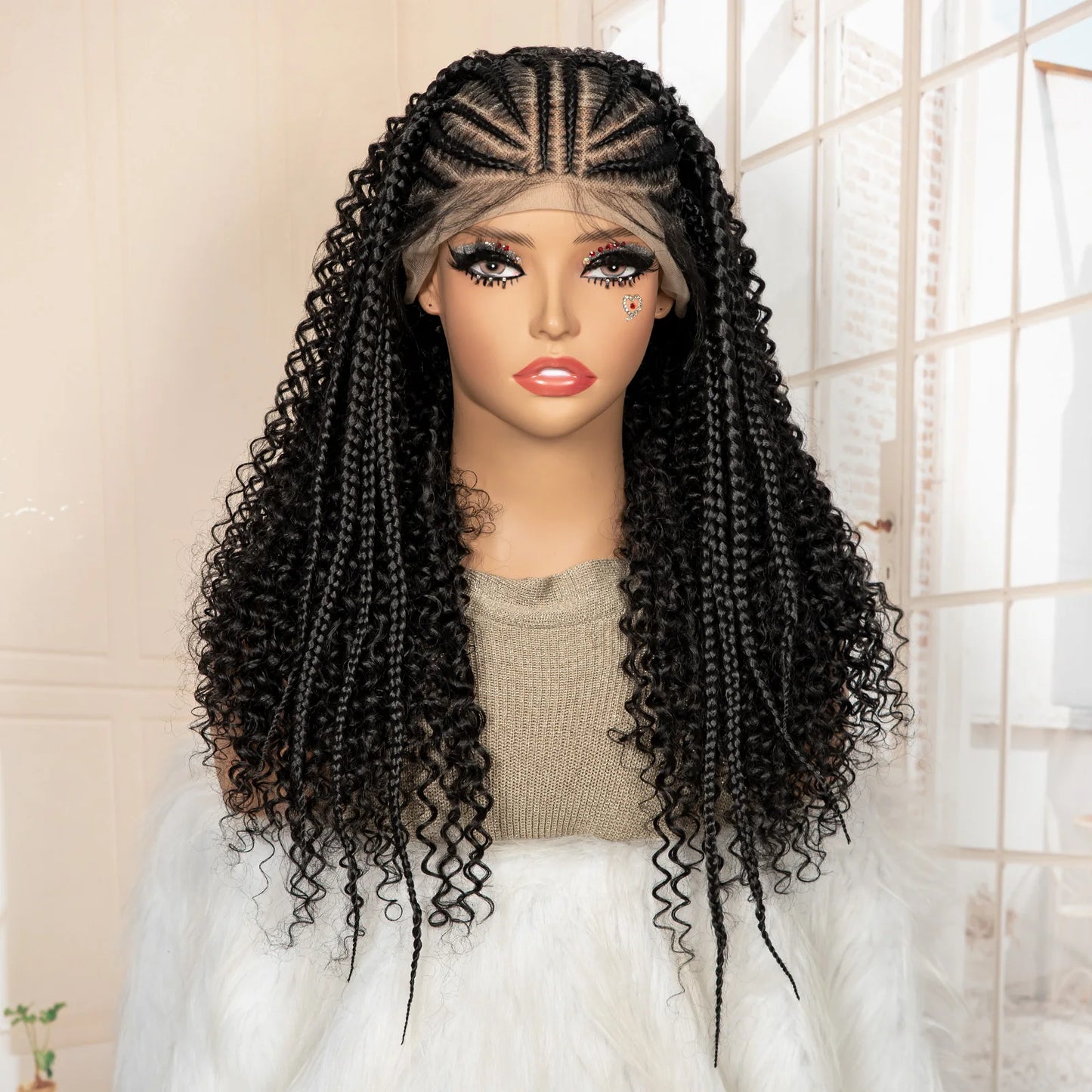 Perruque tressée synthétique Lace Frontal 13x6 22 pouces Cornrow bouclé sans nœuds