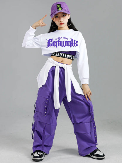Ensemble streetwear K-pop fille : haut court, pantalon cargo, cardigan .