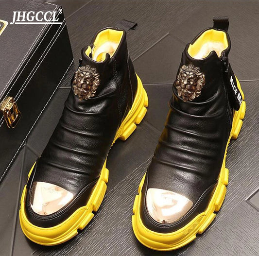 Bottes de moto hommes en cuir hautes – Style coréen décontracté A26