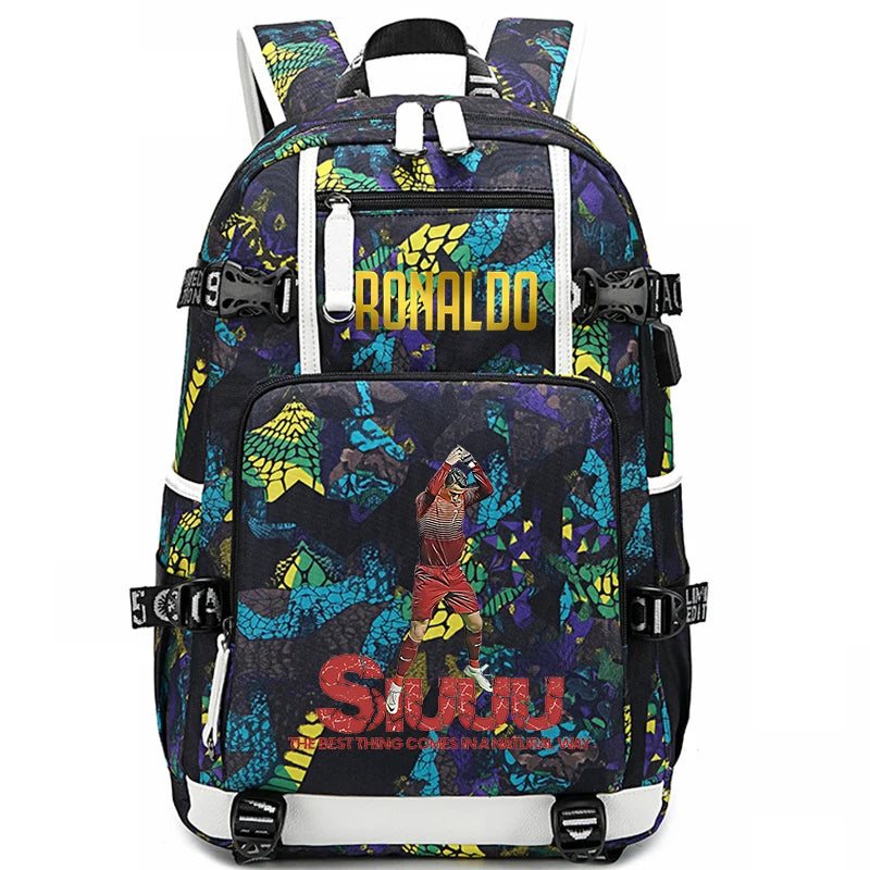 Sac d'école imprimé Ronaldo pour enfants, sac à dos pour étudiant, sac de voyage extérieur.