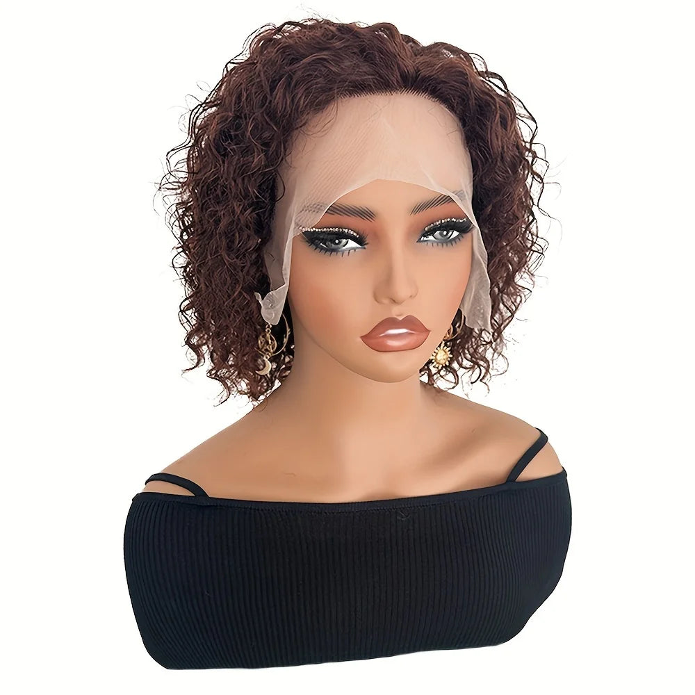 Perruque Pixie Bouclée 13x1 Lace Front – 100% Cheveux Humains Brésilien Remy, Transparent, Coupe Lutin, Perruque Bouclée Prête à Porter pour Femmes Noires