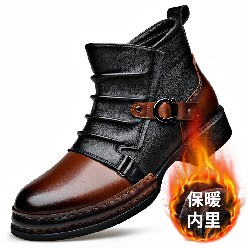 StephanBoots - Bottes basses rétro homme cuir peluche hiver
