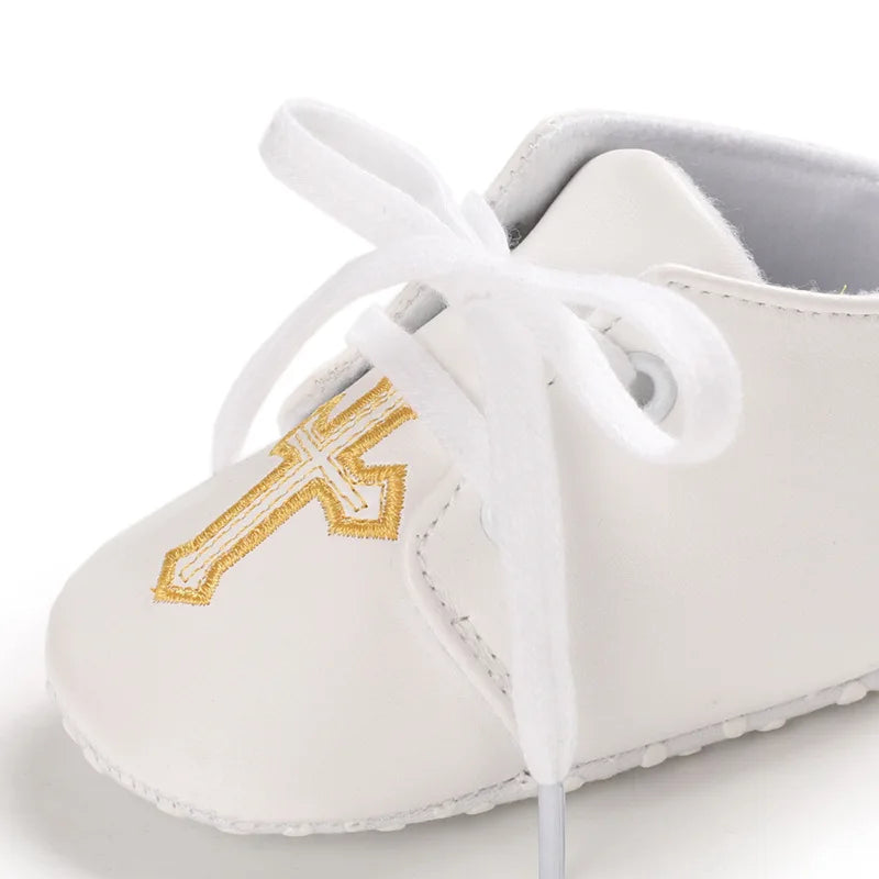 Chaussures bébé baptême – Blancs, semelle croisée, premiers pas, garçon et fille