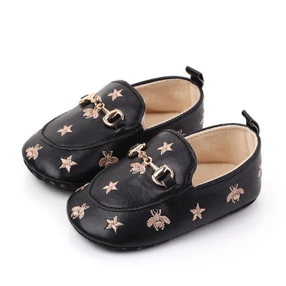 Chaussures cuir PU bébé 0-18M, mocassins étoiles brodés
