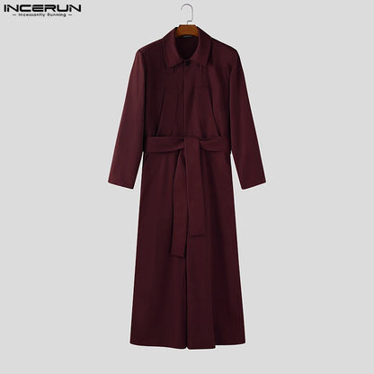 Salopette homme INCERUN  couleur unie à manches longues revers, jambe large – Combinaison ample streetwear décontracté S-5XL