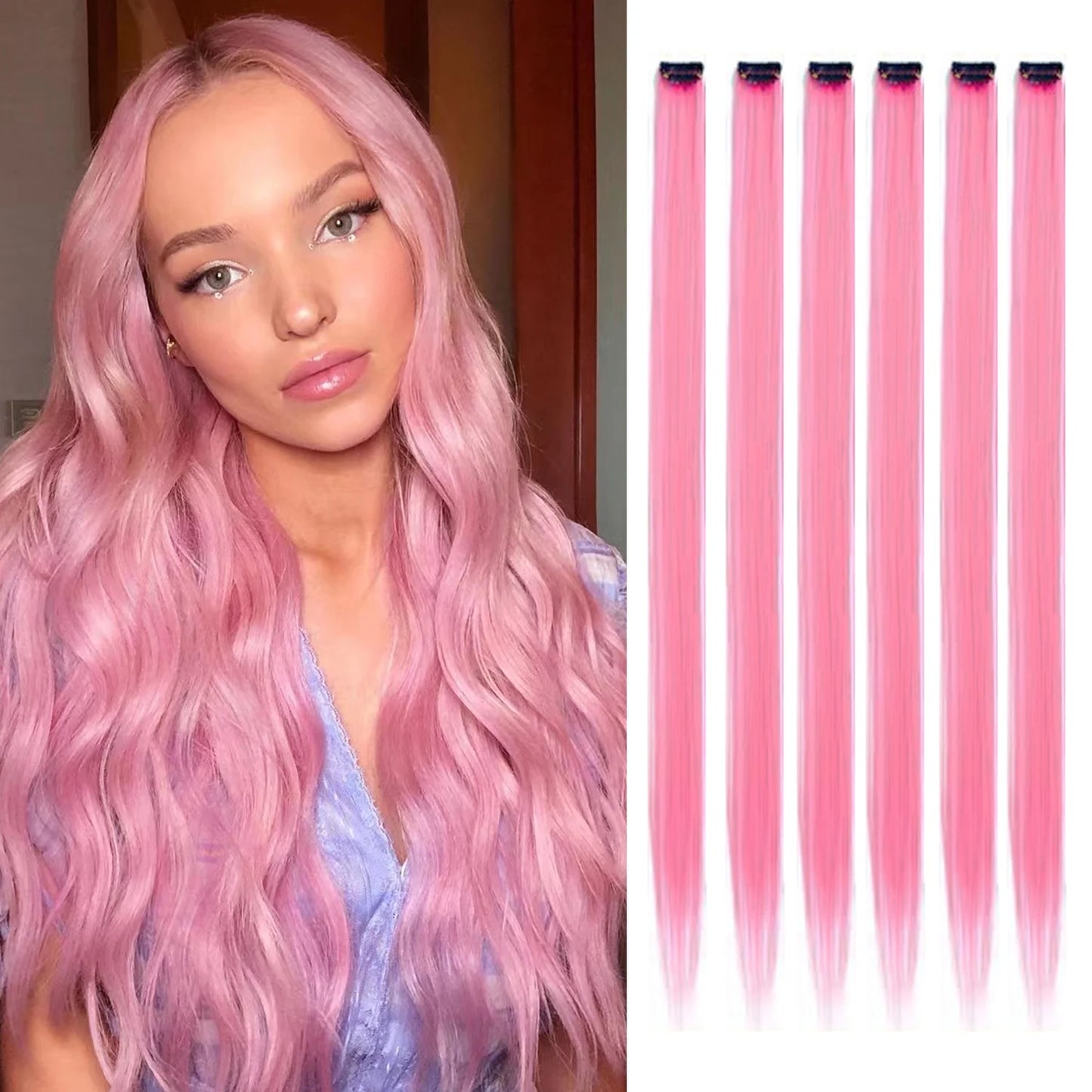 Extensions capillaires synthétiques à reflets colorés pour filles, postiches lisses multicolores de 22 pouces, 6 pièces/paquet