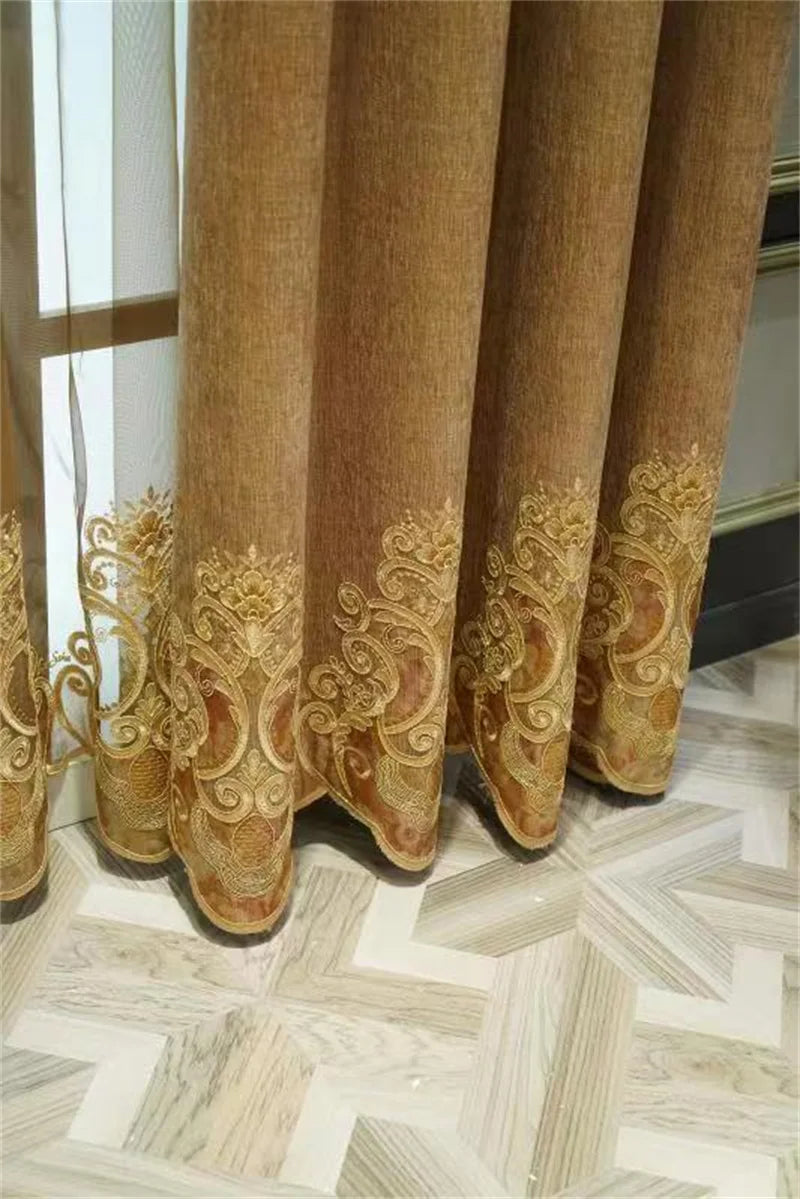 Rideau Brodé Luxe – Chenille, Style Européen, Avec Cantonnière .