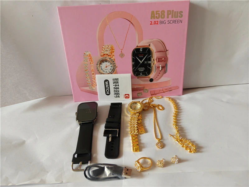 Montre femme luxe ou avec diamant connectée  A58 Plus, cadeau sport 7 fonctions .