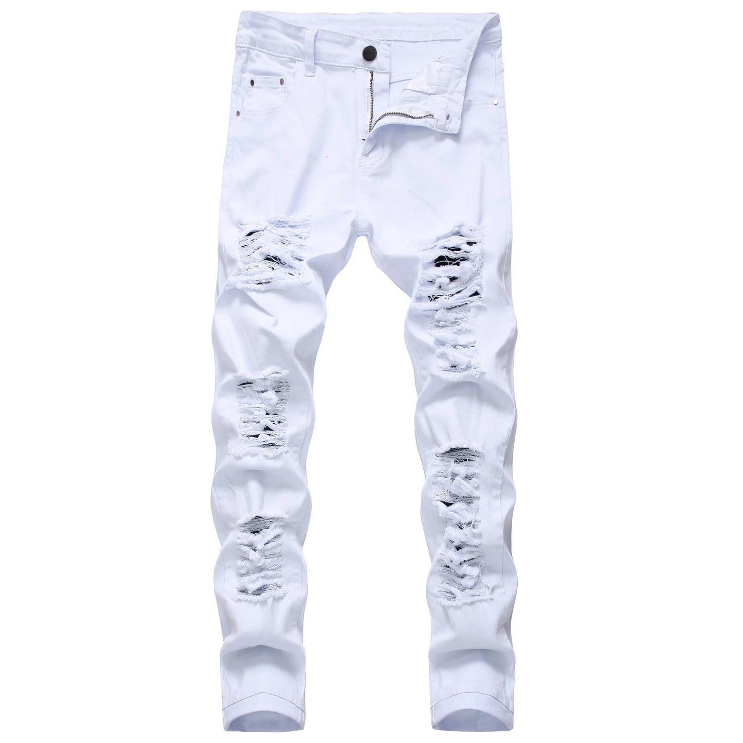 Jean Homme Destroy Droit, Pantalon Denim Blanc Grande Taille 28-42, Marque Mode .