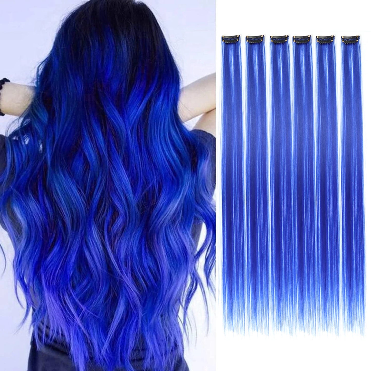 Extensions capillaires synthétiques à reflets colorés pour filles, postiches lisses multicolores de 22 pouces, 6 pièces/paquet