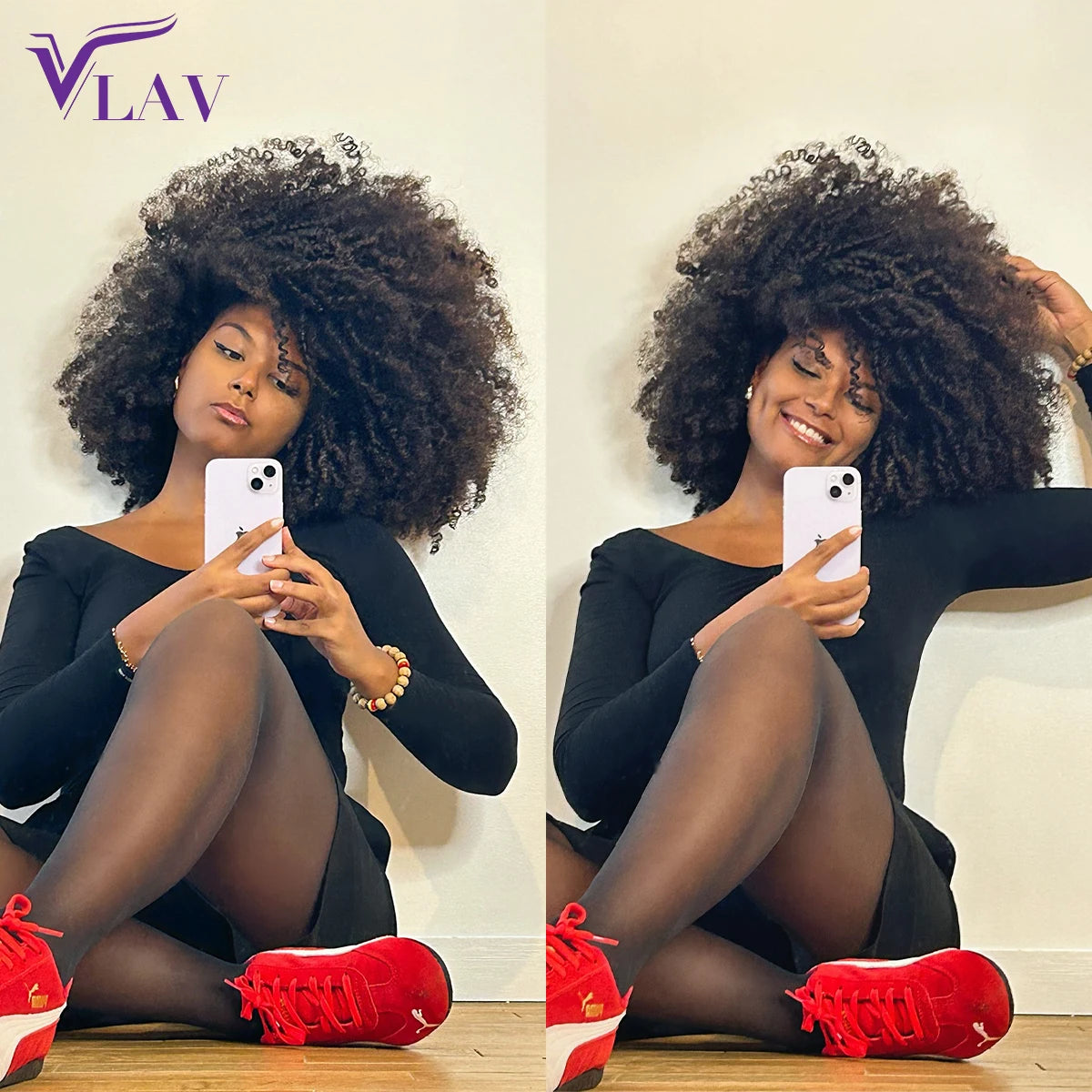 Perruque Cheveux Humains Afro Bouclée, HD, Sans Colle, Haute Densité .