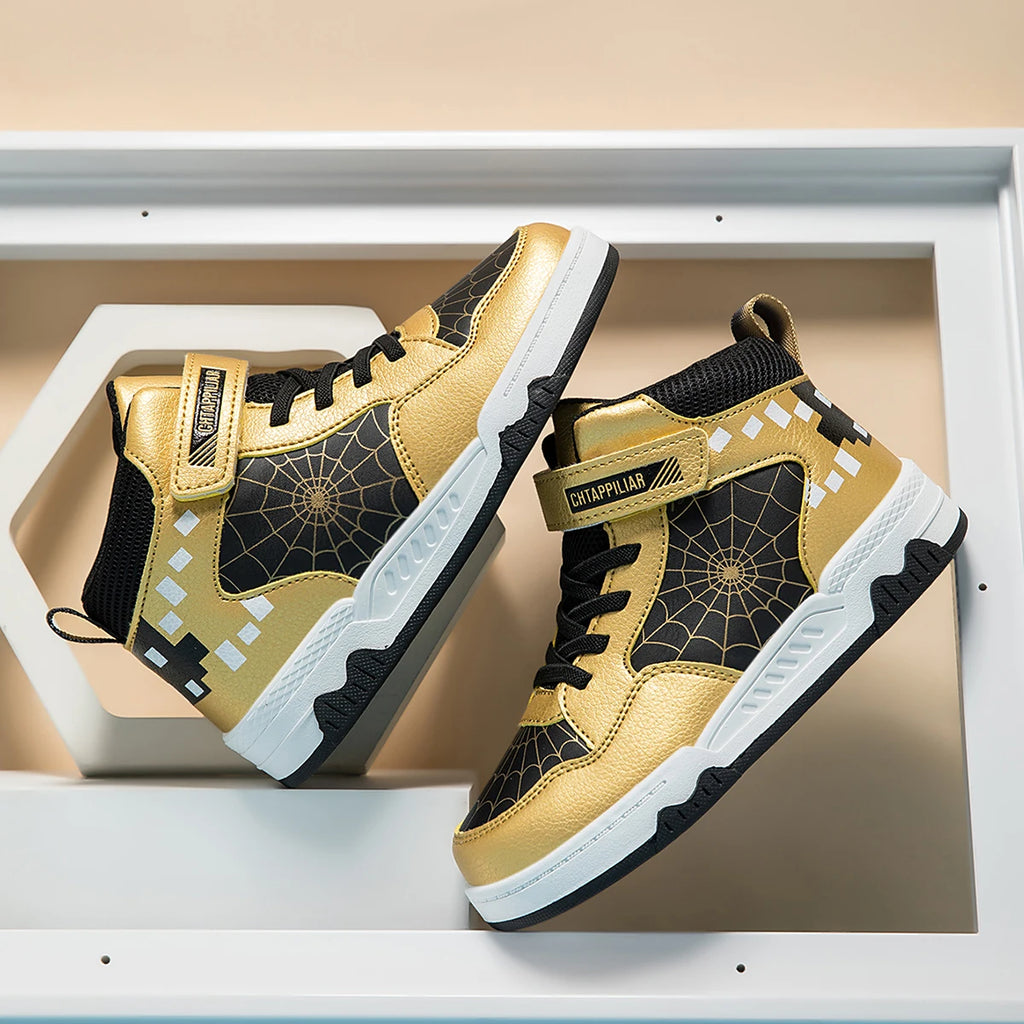 Baskets Montantes Enfant Cuir PU Tendance – Chaussures Sport décontractées Garçons Filles