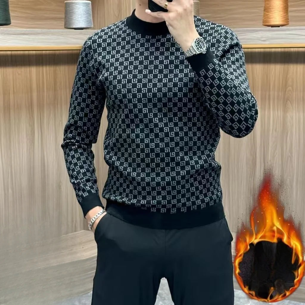 T-shirt Homme Épais à Manches Longues – Pull Chaud décontracté, Col Rond, Mode Coréenne Smiley, Automne Hiver, Nouveauté Tendance