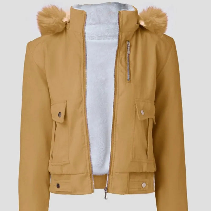 Sweat à Capuche Femme Hiver Vintage avec Col en Fourrure – Style Streetwear décontracté