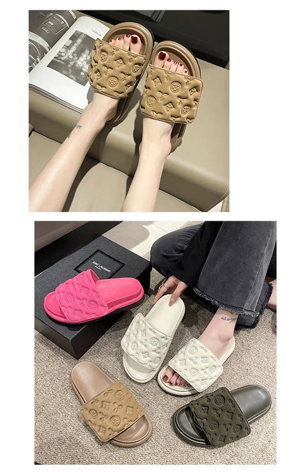 Pantoufles été femme à semelle épaisse, sandales de plage tendance,