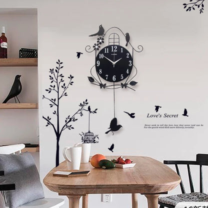 Horloge murale fer noir oiseau﻿– grande, électronique, durable, design moderne, arts et artisanat