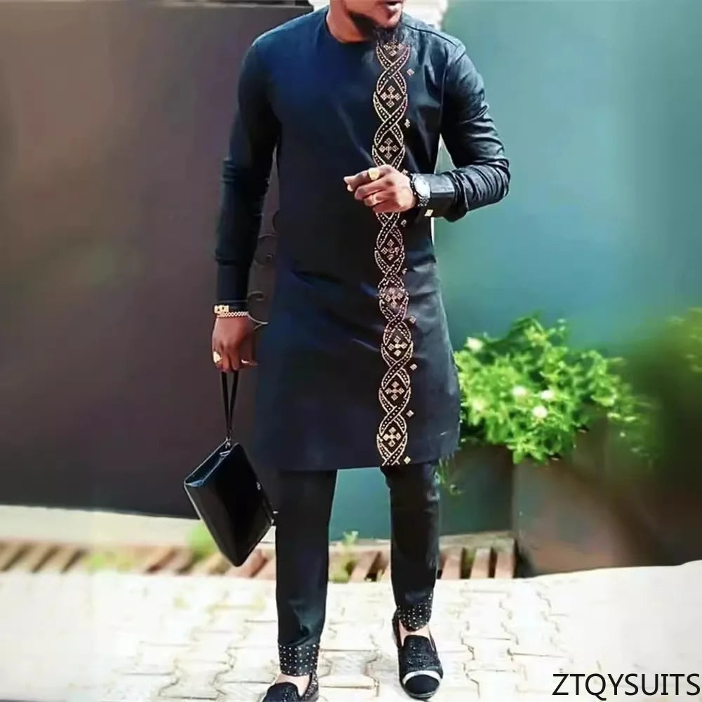 Ensemble Bazin Riche homme, tenue africaine 2 pièces, veste zip Dashiki et pantalon .