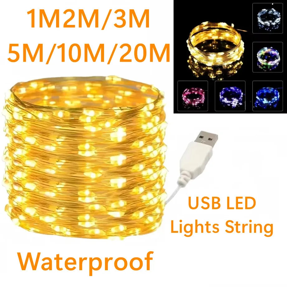 Guirlande LED 1-20m étanche USB fil cuivre/argent – Lumières fée déco fête Noël mariage