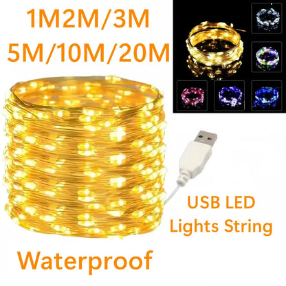 Guirlande LED 1-20m étanche USB fil cuivre/argent – Lumières fée déco fête Noël mariage