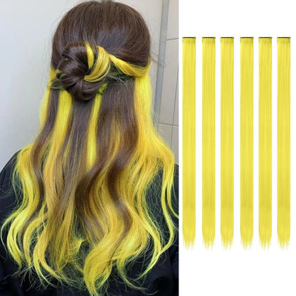 Extensions capillaires synthétiques à reflets colorés pour filles, postiches lisses multicolores de 22 pouces, 6 pièces/paquet