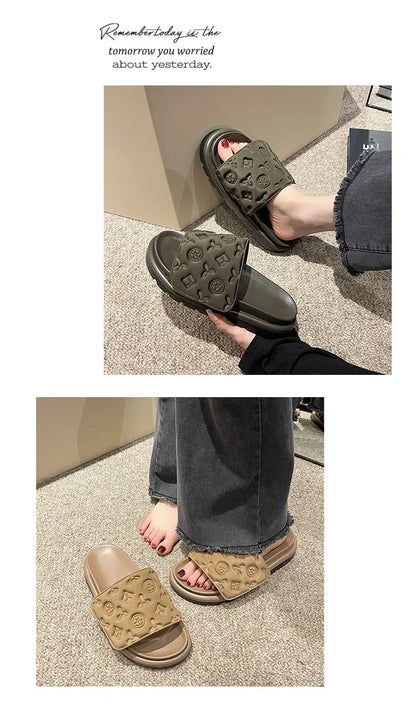 Pantoufles été femme à semelle épaisse, sandales de plage tendance,