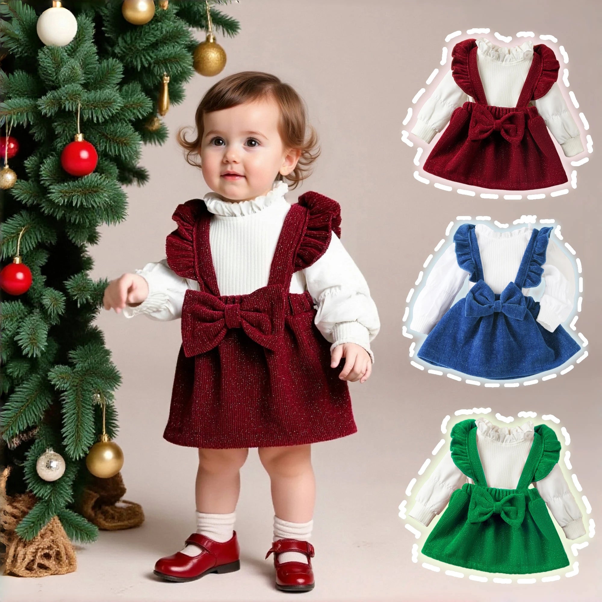Vêtements bébé fille – Ensemble 2 pièces mignon, jupe à bretelles en velours côtelé, 0-18 mois
