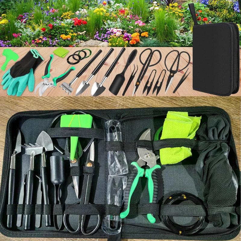 Kit d'Outils pour Bonsaï 24 Pièces pour Débutants – Ensemble Complet de Soins avec Sécateurs, Ciseaux et Sac de Rangement, Cadeau Idéal pour Femmes et Hommes
