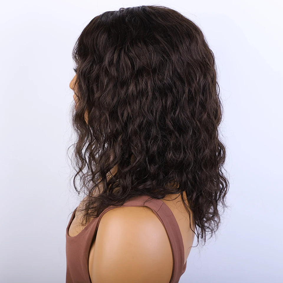 Perruque Cheveux Humains 100% Naturels, Coupe Lutin Courte Brun, Multi Séparation .
