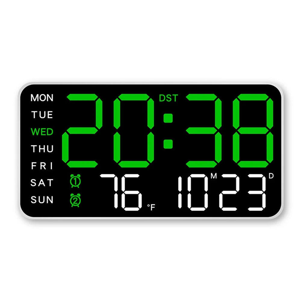 Horloge électronique murale LED – Heure, température, date, semaine, réveil, luminosité ajustable, commande vocale