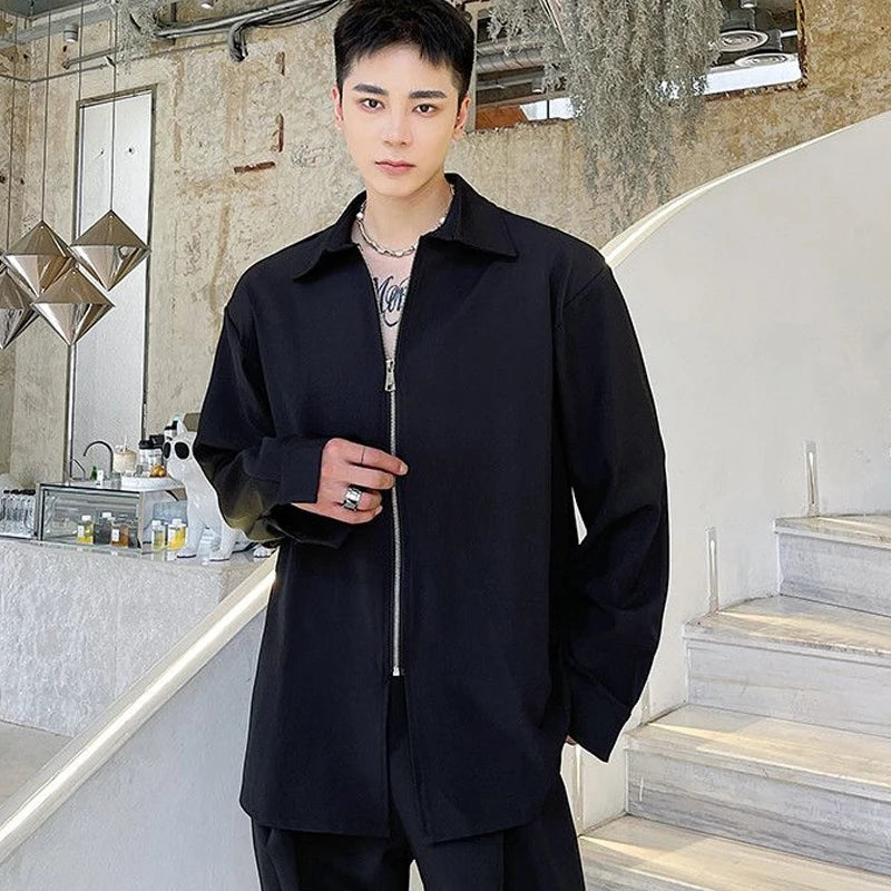Chemises homme décontractées col rabattu, fermeture éclair