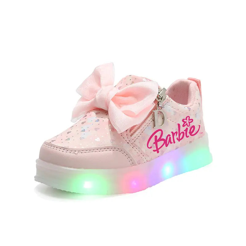 Barbie baskets filles LED, semelles souples, noeud papillon, chaussures sport décontractées