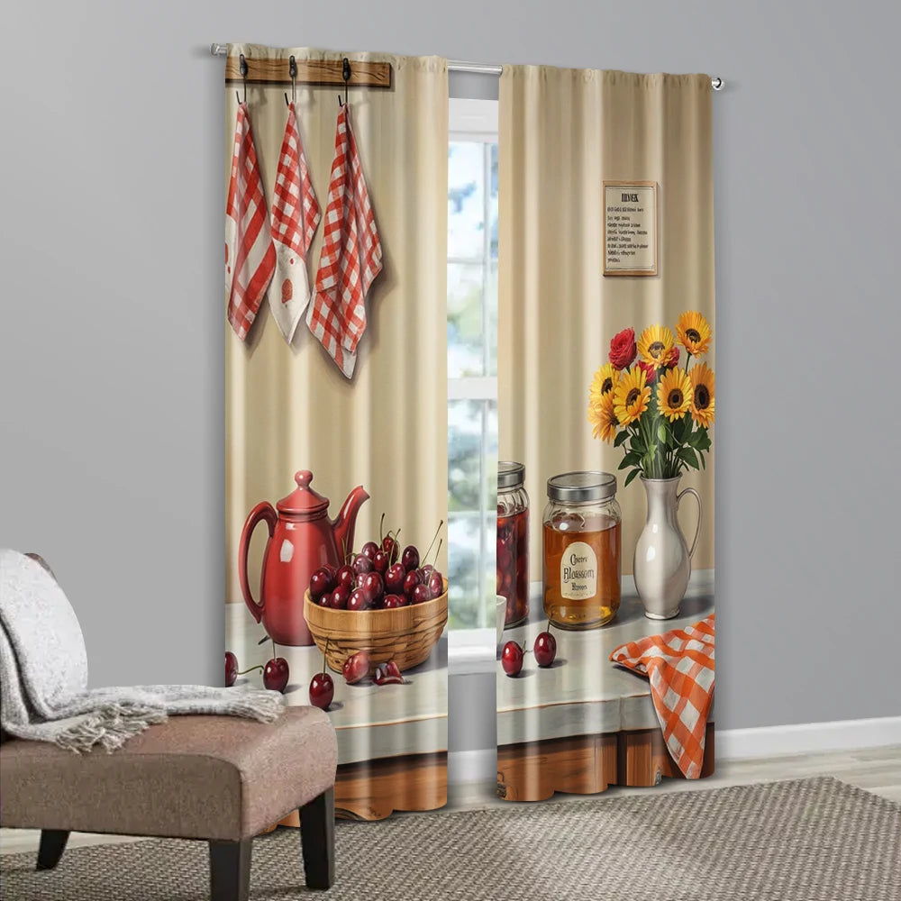 2 pièces rideaux contemporains 2D, tissu polyester durable, sans tige, polyvalents