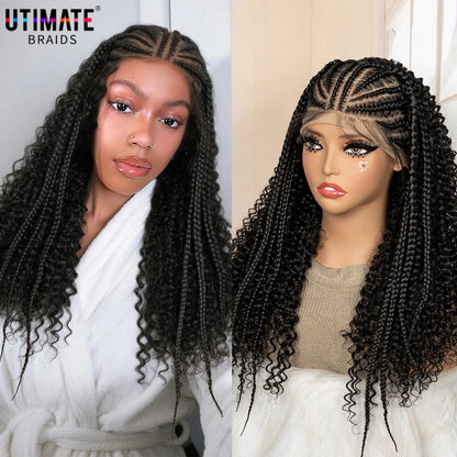 Perruque tressée synthétique Lace Frontal 13x6 22 pouces Cornrow bouclé sans nœuds