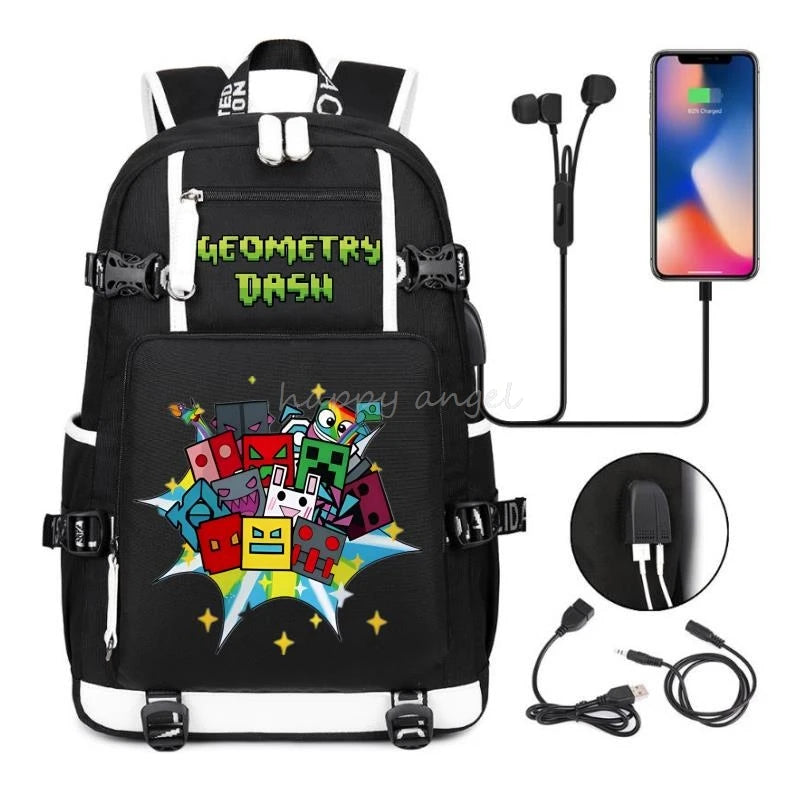 Sac à dos imprimé géométrique pour filles et garçons, sac à dos en toile pour ordinateur portable, sac à dos pour femme, sac à dos pour adolescent et étudiant, nouvelle mode .